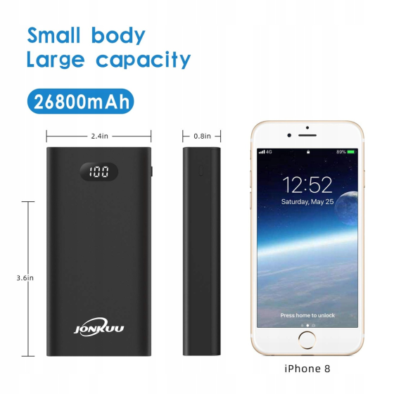 Power Bank Jonkuu 26800 мАч с беспроводной зарядкой, USB-C, USB-A, Li-Pol, для смартфона и планшета, Black Киев