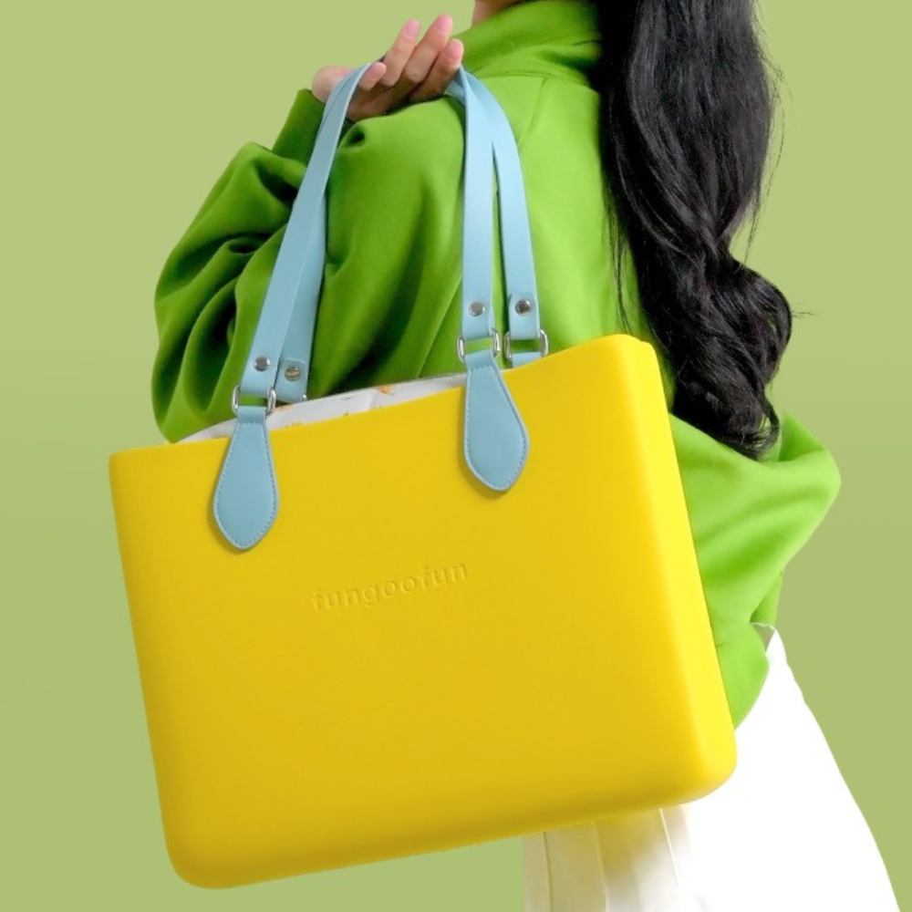 Жіноча сумочка шопер силіконова на плече з двома комплектами ручок з підкладкою на блискавці Fungoofun, жовта Кам'янець-Подільський - фото 1