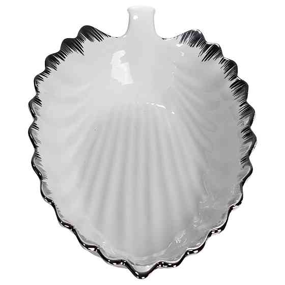 Порцелянова страва для сервірування стола у формі листя 37×18×5 (см) блюдо для подавання закусок Білий зі сріблом 2552-1S Київ