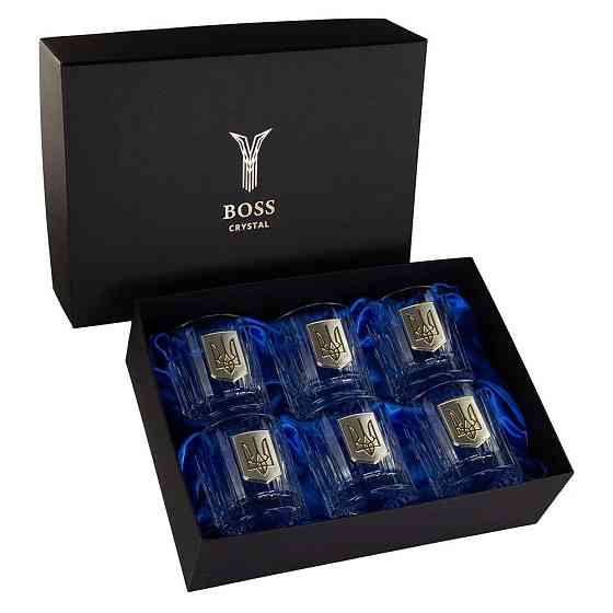 Набір для віскі “Тризуб” spinner Boss Crystal, 6 келихів, срібло, золото, кришталь Рівне