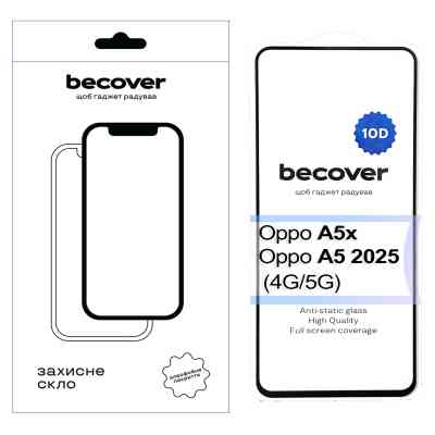 Стекло защитное BeCover 10D Oppo A5x / A5 2025 (4G/5G) Black (713930) Винница