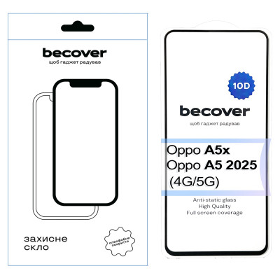Стекло защитное BeCover 10D Oppo A5x / A5 2025 (4G/5G) Black (713930) Винница - изображение 1
