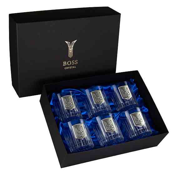 Набір келихів для віскі "Тризуб" Boss Crystal, 6 келихів, срібло, кришталь Рівне