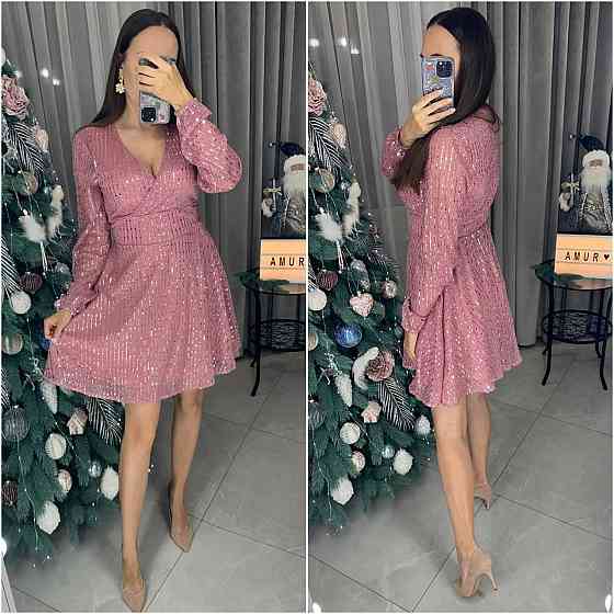 Жіноча святкова блискуча сукня міні з паєтками Фрезовий, 52/54 Одеса