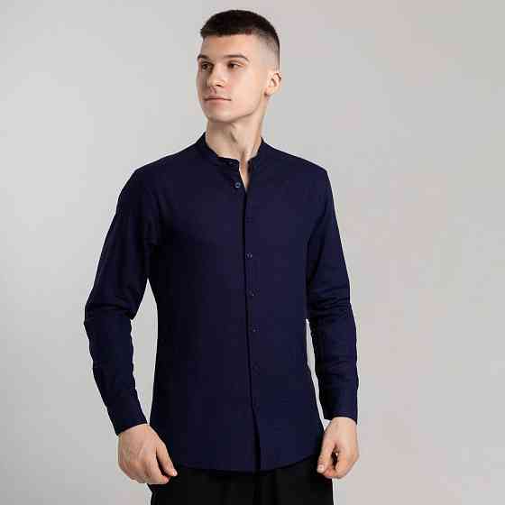 Мужская весенняя рубашка с длинным рукавом темно-синяя Pobedov Orion Киев