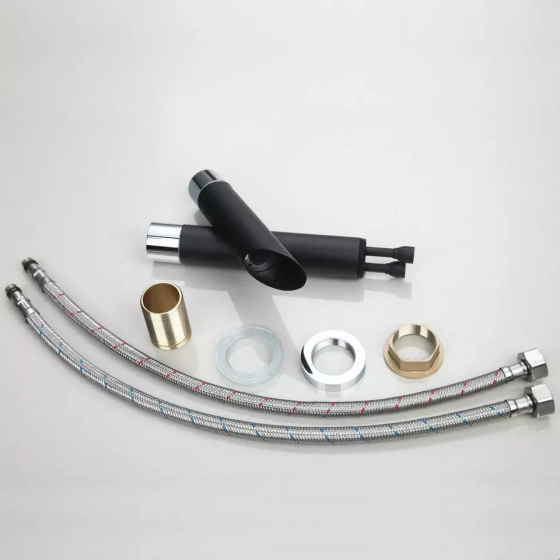 Смеситель качественный в ванную для умывальника, однорычажный из латуни для холодной и горячей воды Черный Каменец-Подольский