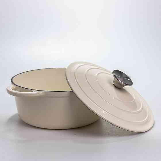 Каструля чавунна 2.5 л емальована з кришкою посуд для тушкування запікання томління кухонна Біла HP-1-14-WHITE Коломия