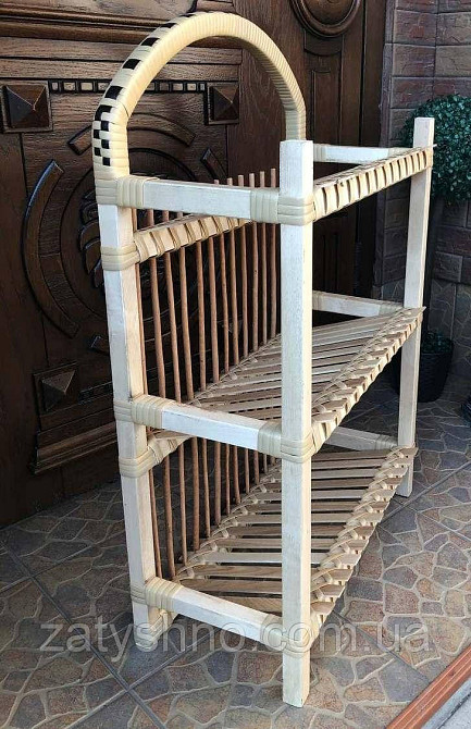 Этажерка плетеная из лозы и дерева светлая Киев - изображение 5