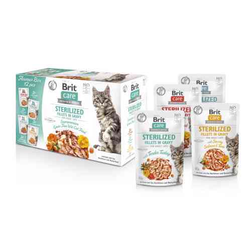 Корм вологий для стерилізованих котів Brit Care Flavour box Sterilized філе в соусі, набір паучів 12 х 85 г Київ
