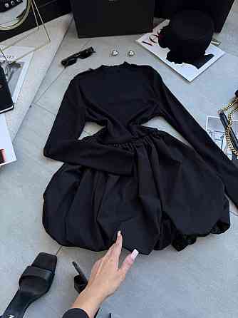 Женское базовое платье с пышной юбочкой рубчик+софт Черный, 46/48 Одесса