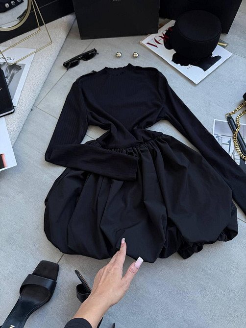 Женское базовое платье с пышной юбочкой рубчик+софт Черный, 46/48 Одесса - изображение 4