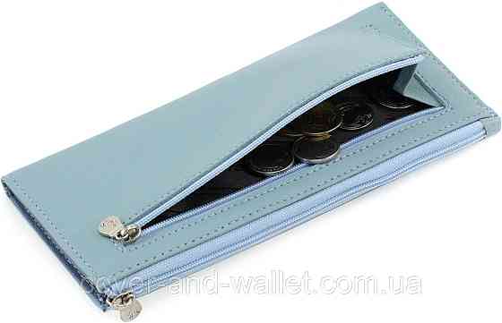Жіночий тонкий гаманець із натуральної шкіри блакитного кольору на блискавці Marco Coverna 8805 Київ