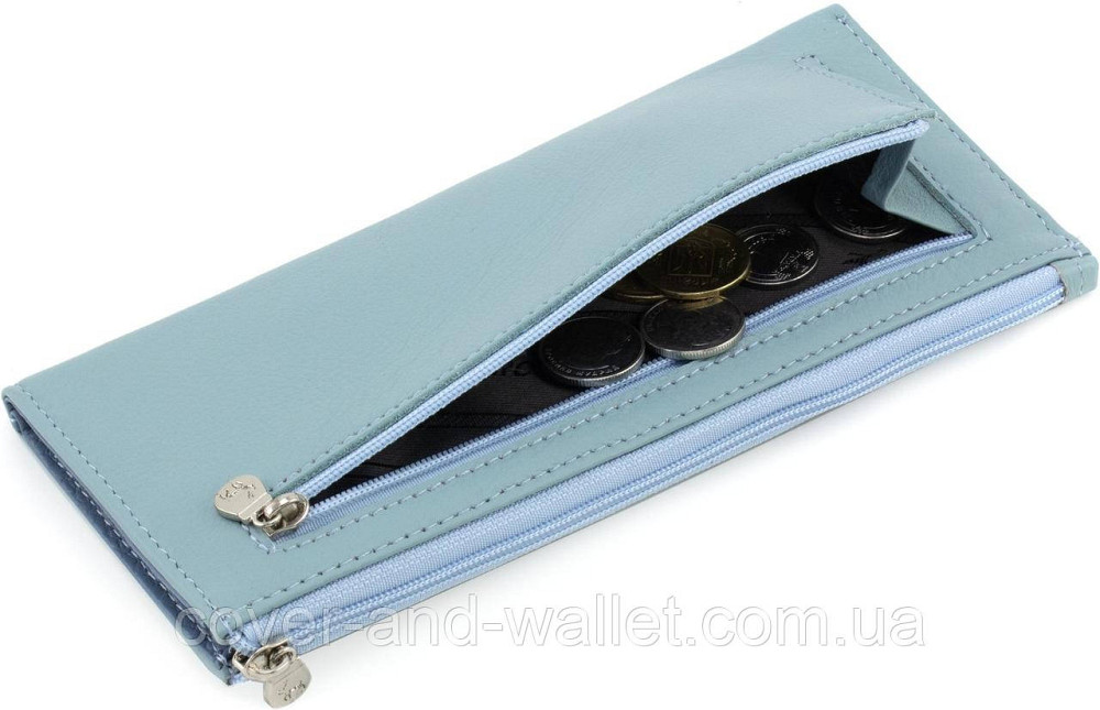 Жіночий тонкий гаманець із натуральної шкіри блакитного кольору на блискавці Marco Coverna 8805 Київ - фото 6