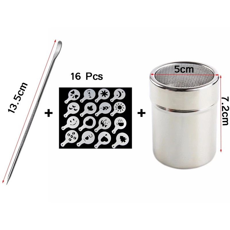 Набір для кави трафарети 16 штук баночка паличка для малювання сірий Київ - фото 2
