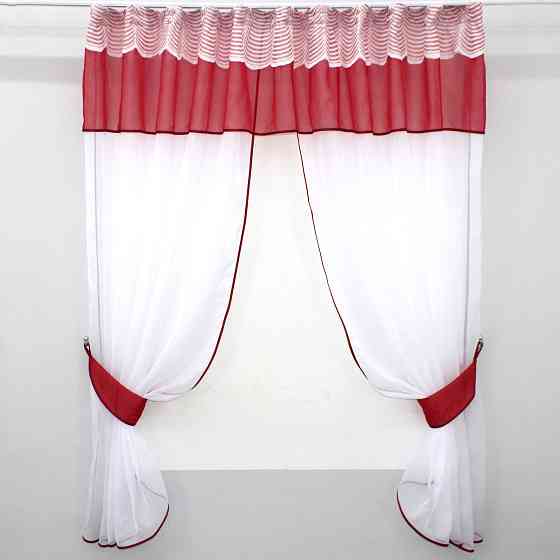 Кухонные шторы (280х170см) с ламбрекеном, на карниз 1-1,5м цвет красный с белым 00к 59-618 Киев