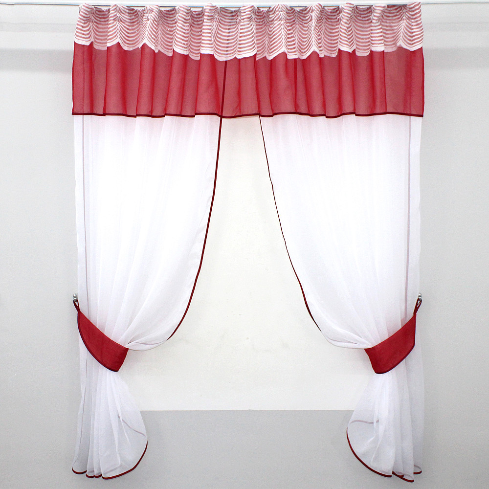Кухонные шторы (280х170см) с ламбрекеном, на карниз 1-1,5м цвет красный с белым 00к 59-618 Киев - изображение 1