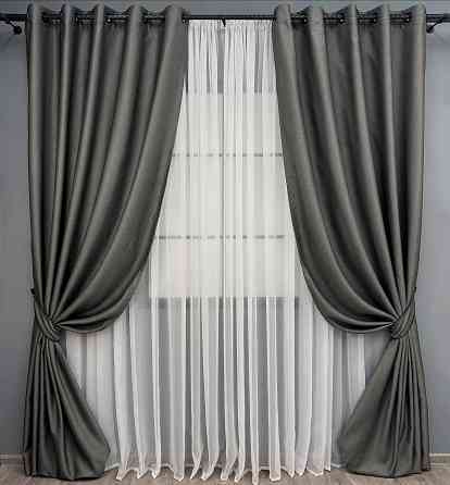 Комплект готовых штор на люверсах VR-Textil Рогожка TERRA LUXE № 1857ш Графитовый 150х270 см 2 шт (37-0310) Киев
