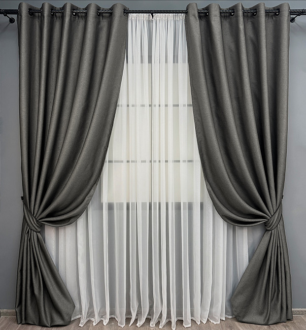 Комплект готовых штор на люверсах VR-Textil Рогожка TERRA LUXE № 1857ш Графитовый 150х270 см 2 шт (37-0310) Киев - изображение 2