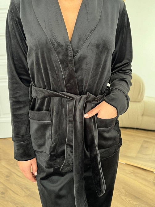 Домашний костюм на запах с поясом Черный L Харьков - изображение 3