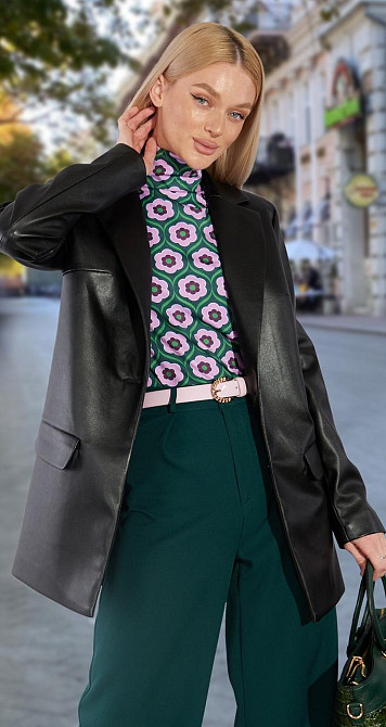 Подовжений шкіряний піджак (42) Київ - фото 1