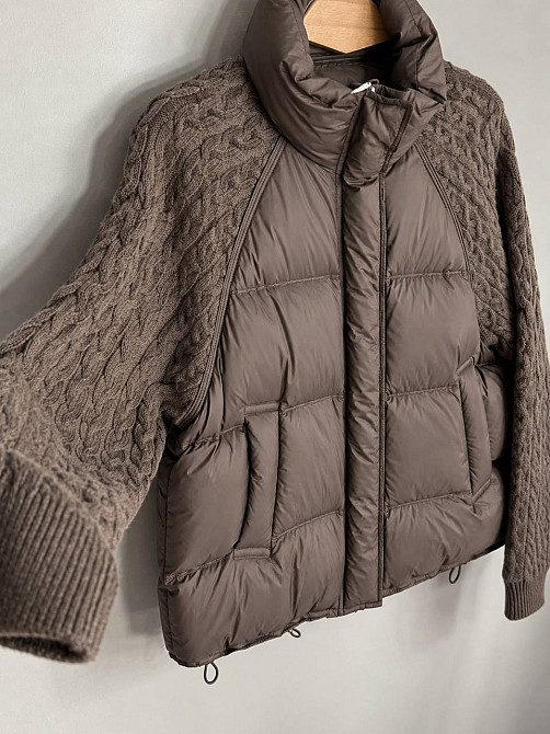 Куртка жіноча YZY 30790 пуховик oversize з в’язаними рукавами демісезонна one size, коричневий, one size Київ - фото 4