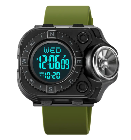 Чоловічий наручний годинник з ліхтарем Skmei 2187 Зелений з чорним циферблатом Вінниця