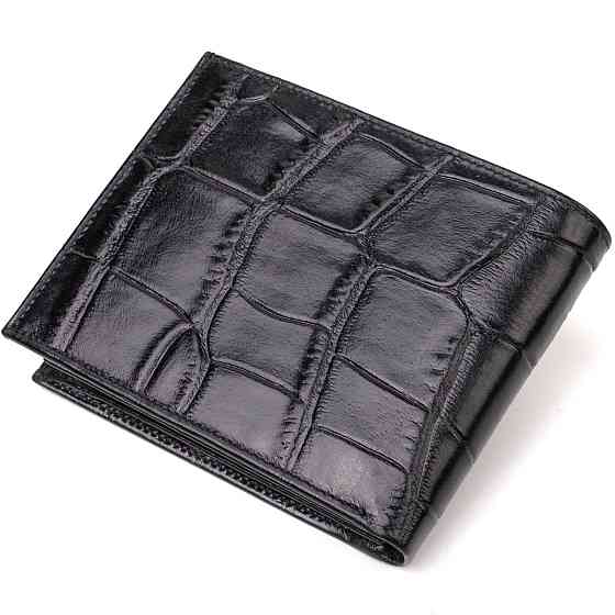 Модный кошелек для мужчин из натуральной кожи с тиснением под крокодила Черный (CANPELLINI) Киев