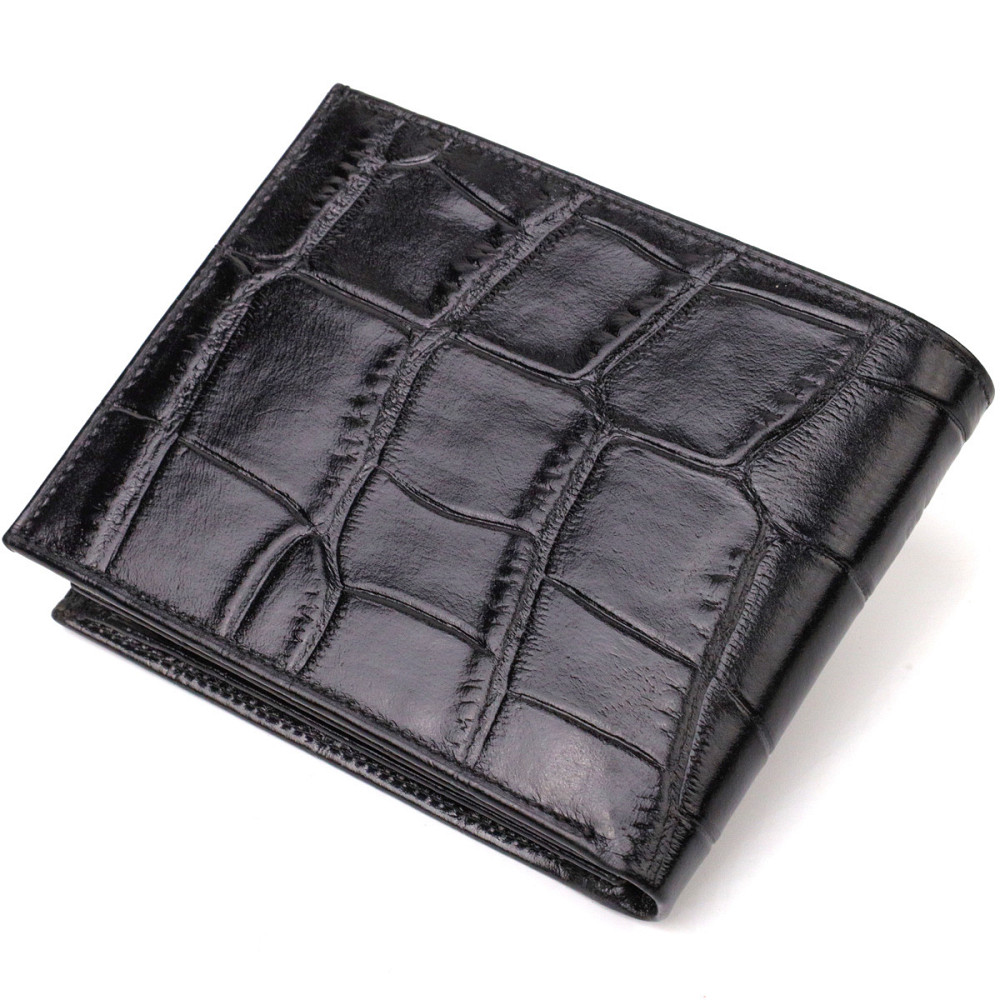 Модный кошелек для мужчин из натуральной кожи с тиснением под крокодила Черный (CANPELLINI) Киев - изображение 6