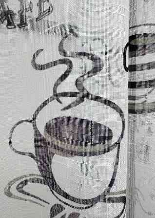 Кухонная тюль-арка VR-Textil № 1791т лен белый с черным 300х115 см (53-0113) Киев