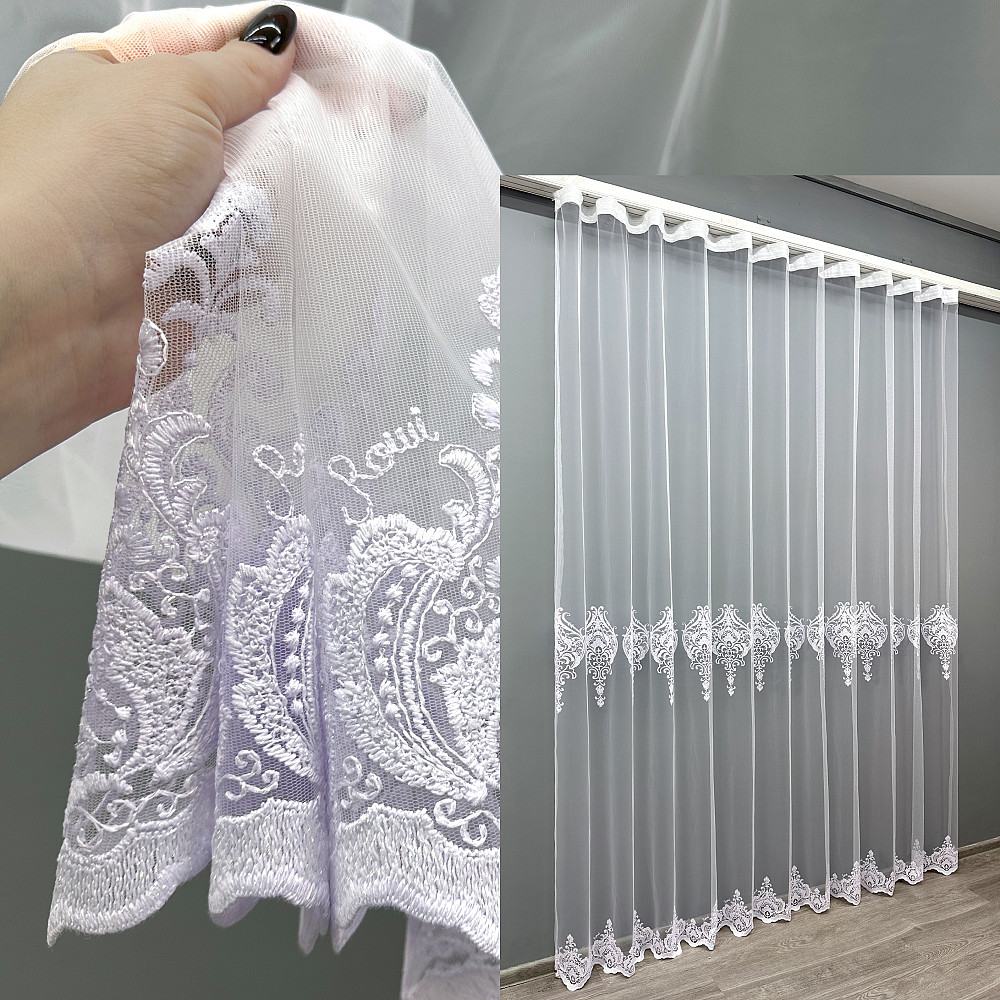Тюль VR-Textil 1844т Фатин з вишивкою та люрексом Холодний білий 350х270 см (42-0950) Київ - фото 1