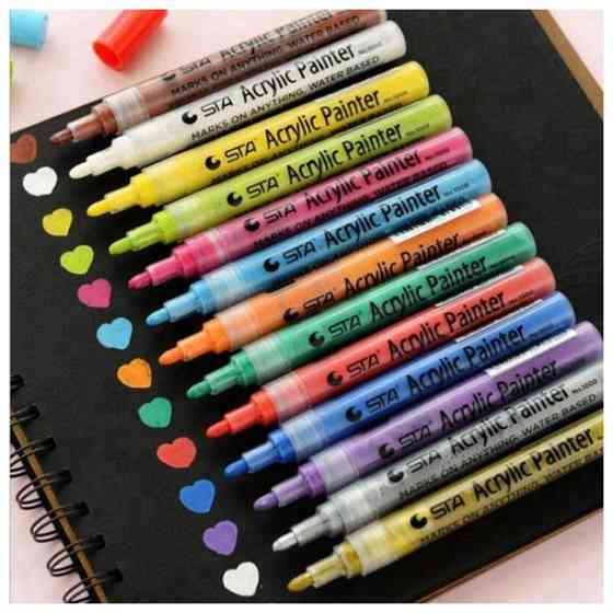 Набір акрилових маркери для малювання на різних поверхнях STA 12 кольорів 2мм, Художній набір Кам'янець-Подільський
