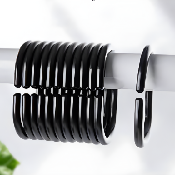 Гачки-кільця для ванної кімнати і душа для ванної шторки у ванну кімнату пластикові, 12 штук,чорні Кам'янець-Подільський