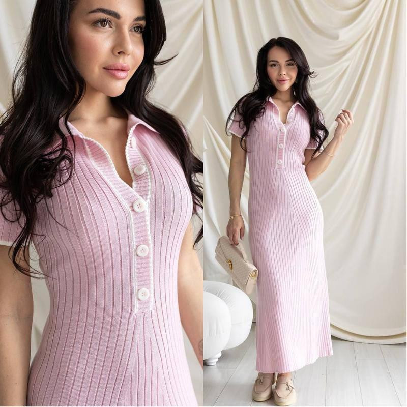 Жіноча довга сукня-поло у стилі олд мані трикотаж рубчик Одеса - фото 5