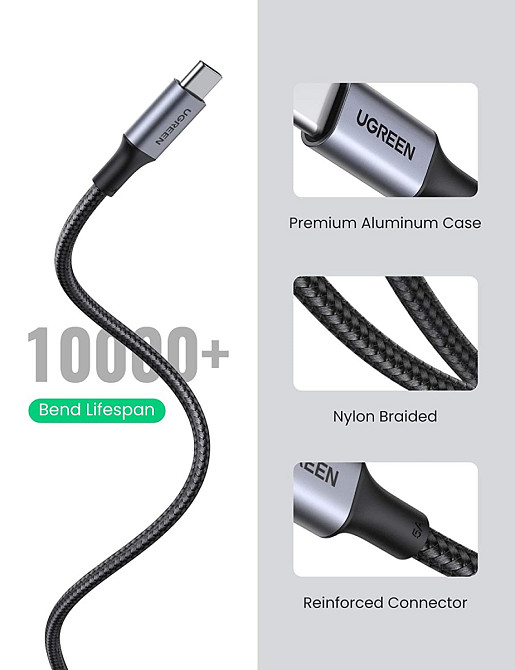 Кабель Ugreen USB Type-C - USB Type-C 5 А 100W 20478 (Сріблястий, 0.5м) Миколаїв - фото 8