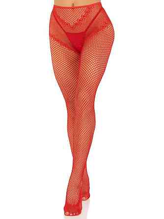 Стрип-колготки Leg Avenue Crotchless Net Tights with Heart Backseam, One Size, червоні, з доступом Sex Aura Київ