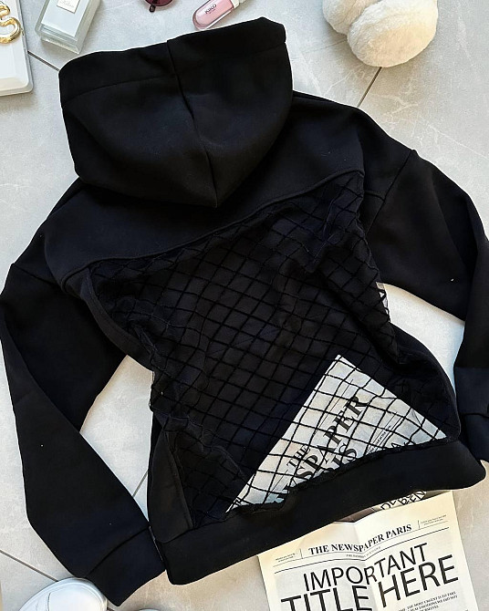 Жіночий трендовий худі з прозорою спиною трьохнитка на флісі + сітка-флок Одеса - фото 5