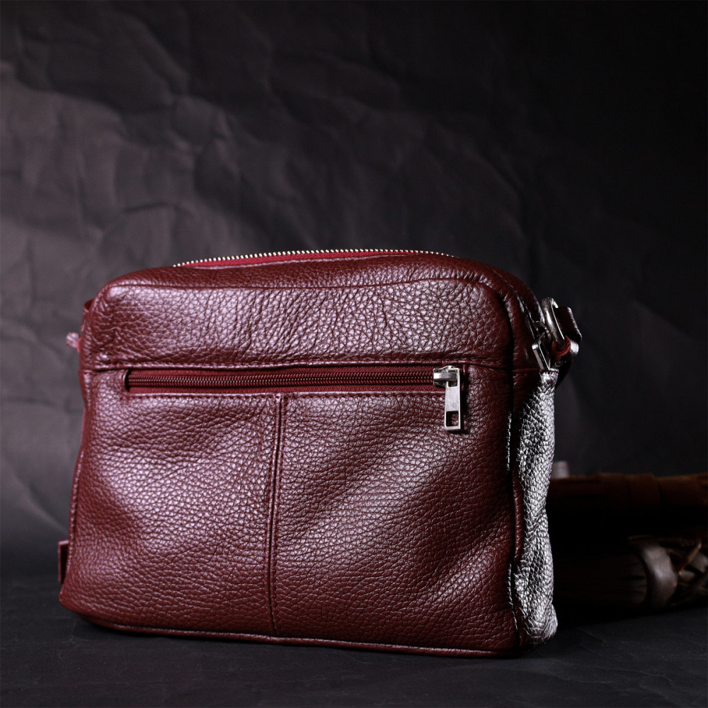 Яркая женская сумка кросс-боди из натуральной кожи GRANDE PELLE 11653 Бордовый Киев - изображение 8