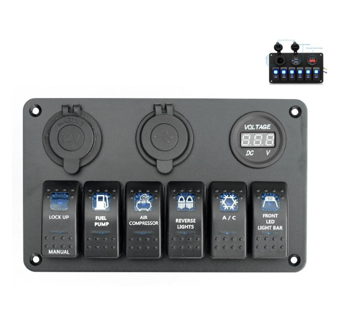 Панель Перемикання На 6 Кнопок З Вольметром Usb І Прикурювачем Київ - фото 1