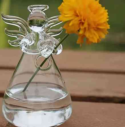 Стеклянная ваза ангел для цветов 9 см декоративная мини ваза для одного цветка прозрачная ваза сувенир стеклянный ангел Киев