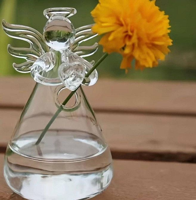Стеклянная ваза ангел для цветов 9 см декоративная мини ваза для одного цветка прозрачная ваза сувенир стеклянный ангел Киев - изображение 1