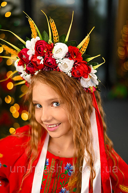 Віночок український вишневий сценічний зі стрічками Кривий Ріг - фото 3