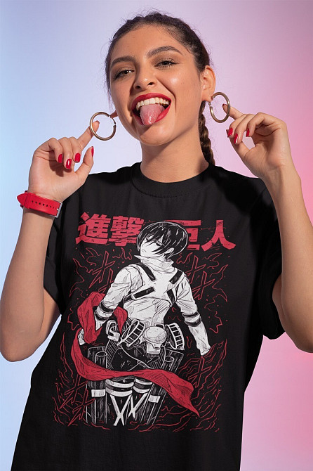 Футболка чоловіча з аніме принтом Атака титанів оверсайз (S/M/L) Чорний AnimeJ0465 Дніпро - фото 8