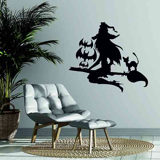 Декоративне настінне Панно «Відьма на мітлі», Декор на стіну 110*97 см, Чорний Київ