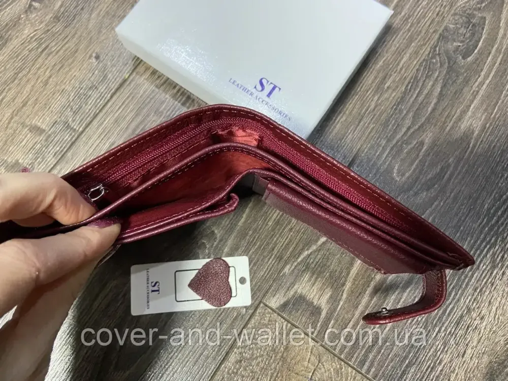 Женское портмоне из натуральной кожи бордового цвета с блоком под карты ST 34 Киев - изображение 7