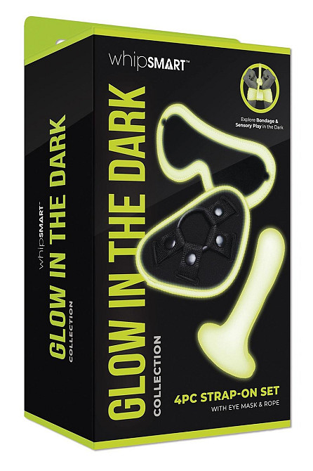 Набір БДСМ Whipsmart Glow In The Dark страпон, маска на очі, мотузка, флуоресцентні Sex Aura Київ - фото 2
