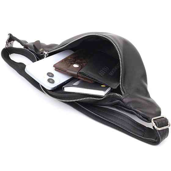 Зручна чоловіча бананка відмінної якості з гладкої натуральної шкіри Чорний (SHVIGEL) Київ