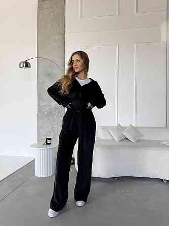 Жіночий повсякденний костюм-двійка: кофта та штани велюр Чорний, 42/44 Одеса