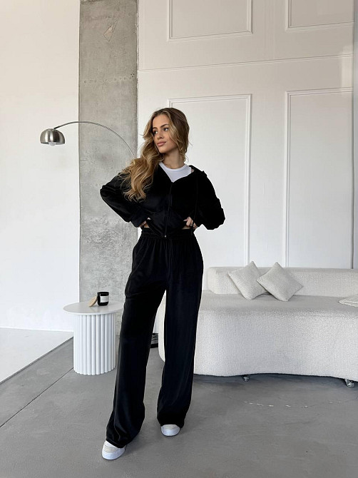 Жіночий повсякденний костюм-двійка: кофта та штани велюр Чорний, 42/44 Одеса - фото 5