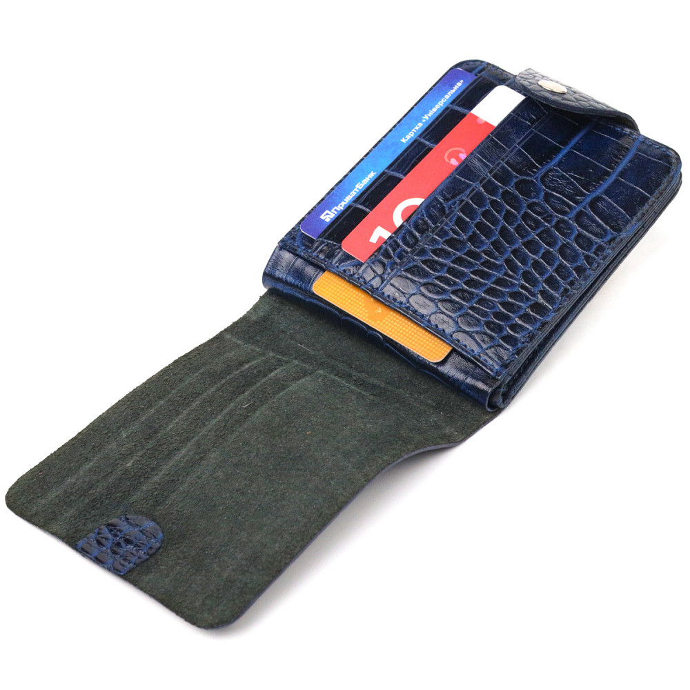 Стильне портмоне для чоловіків у два складення з натуральної фактурної шкіри з тисненням під крокодила CANPELLINI 21577 Синє Київ - фото 4