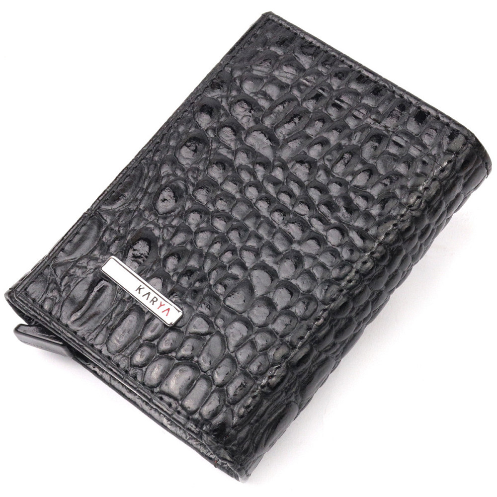 Визитница из натуральной фактурной кожи под крокодила KARYA 20990 Черный Киев - изображение 1